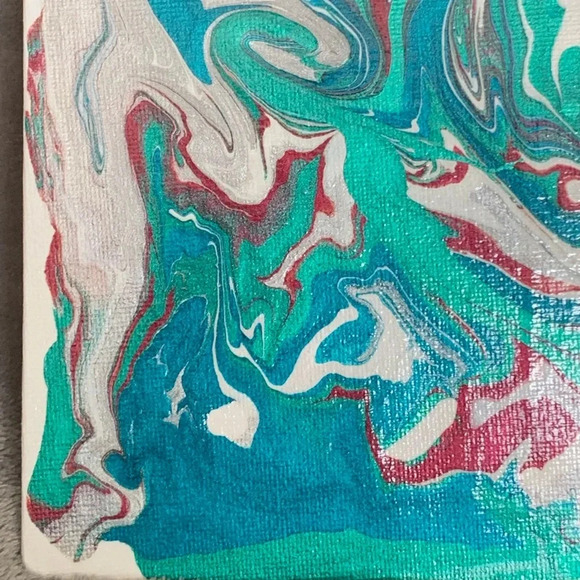 Original Paint Pour Art - Metallic Aqua, Teal, Wine, Silver and White - Picture 6 of 7